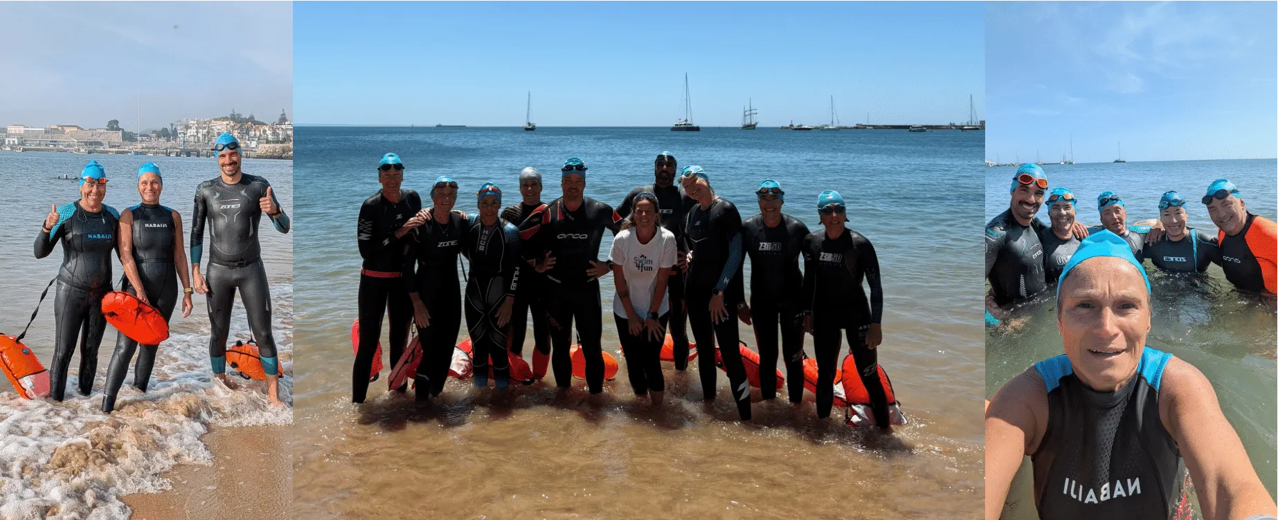 A equipa na praia, antes de uma travessia